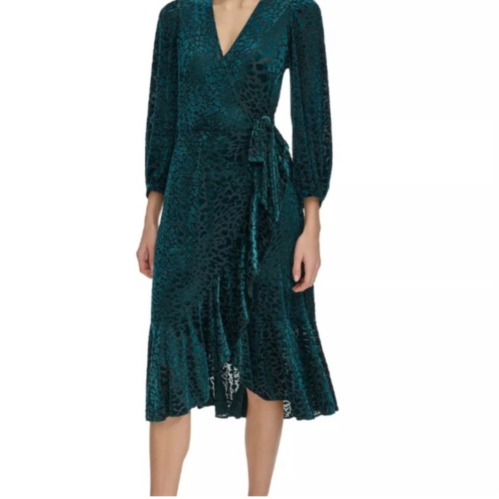 Haper Rose Elegant Teal Velvet Animal Print Wrap Dress 16
